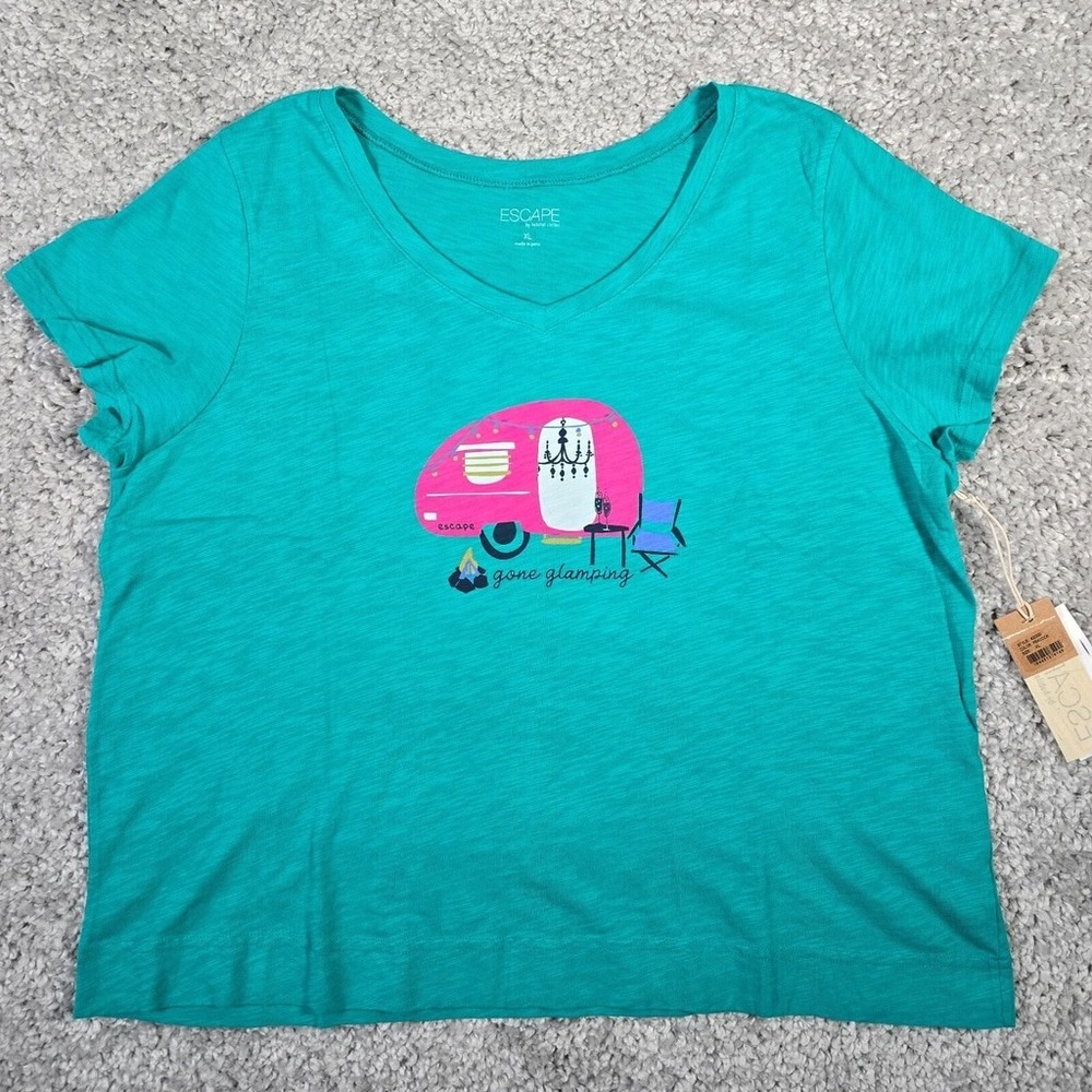 Escape by Habitat Womens Graphic Shirt Size XL Short Sleeve‎ Glamping Outdoor